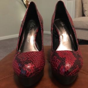 Red and Black Snake skin print pumps by Sofia Vergara
